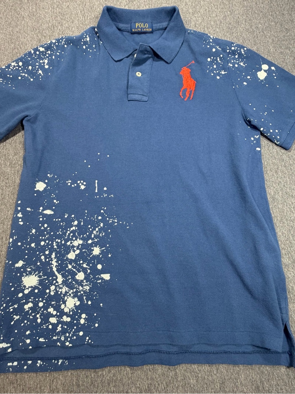 Polo Ralph Lauren Blue Paint-Splatter Polo with Big Red Pony Mens Small
